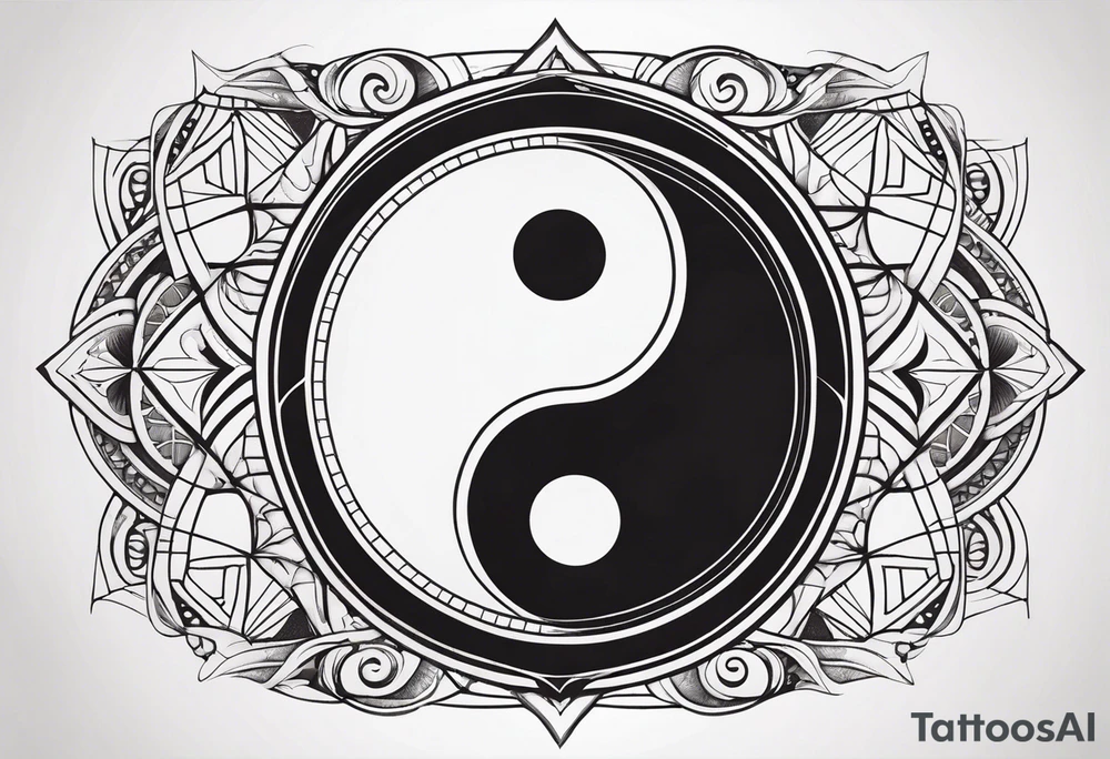 Yin yang symbol with sacred geometry patterns around the symbol tattoo idea