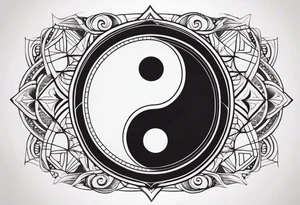 Yin yang symbol with sacred geometry patterns around the symbol tattoo idea