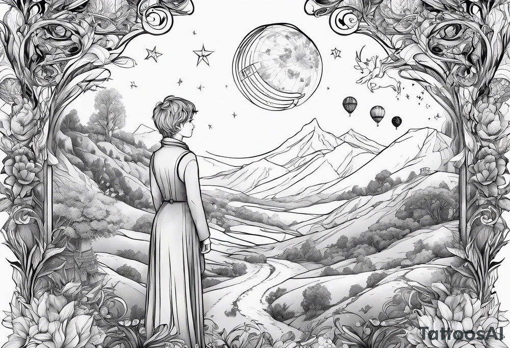 literary tattoo with the little prince, divergent, the hunger games and harry potter tattoo idea