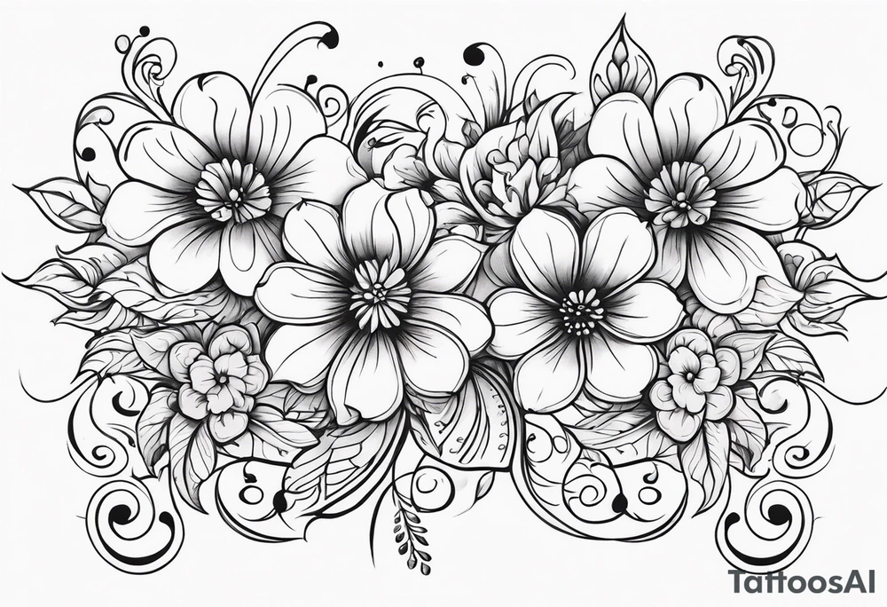 Flowers with swirls tattoo idea