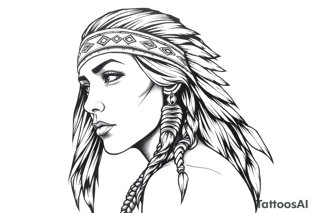 Female Native American with headband side pose tattoo idea Female Native American with headband side pose tattoo idea