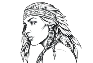 Female Native American with headband side pose tattoo idea