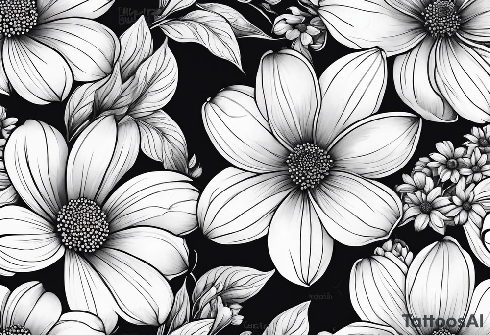 Dogwood flowers, daisy flowers, sleeve tattoo idea