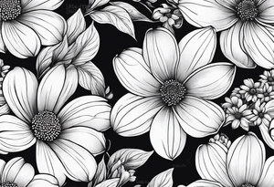 Dogwood flowers, daisy flowers, sleeve tattoo idea