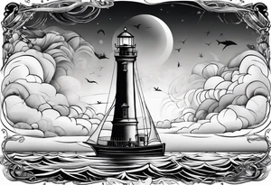 voilier avec phare marin imbriqué dans une voile. tattoo idea