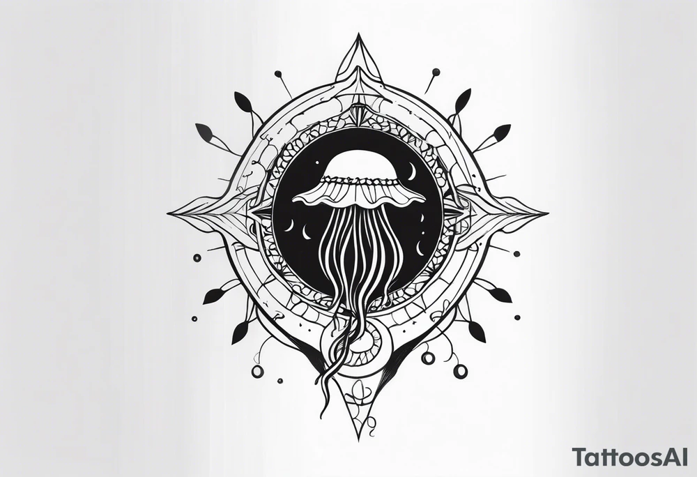 Jelly fish swimming spine compass anchor tattoo idea