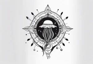 Jelly fish swimming spine compass anchor tattoo idea