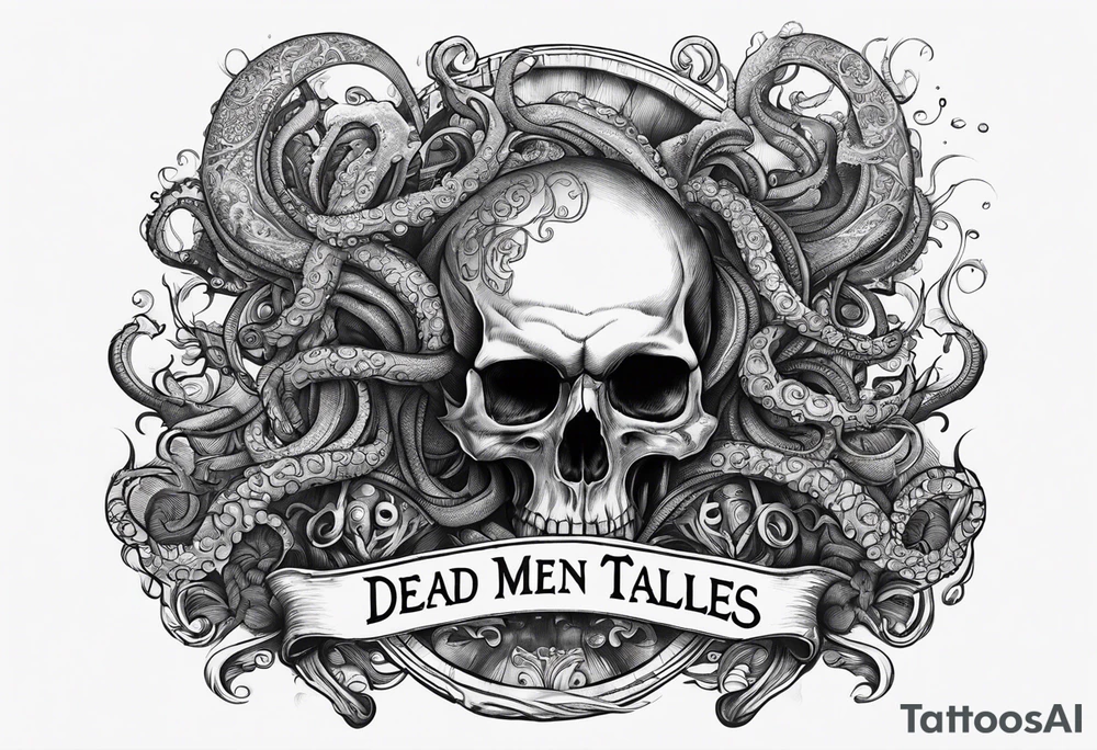 Skull with tentacles and text that says dead men tell no tales tattoo idea
