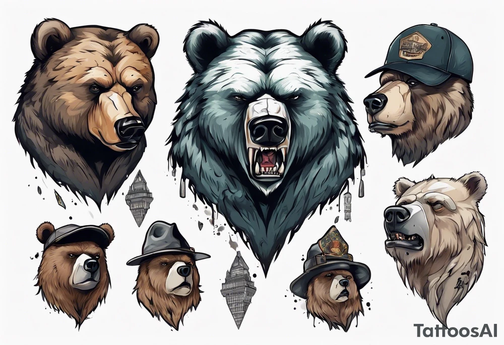 Serious bear coming up behind a city tattoo idea