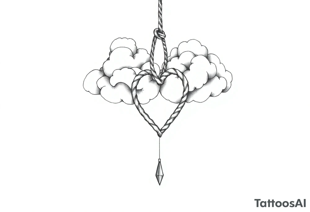 Clouds with a heart shaped noose dropping out tattoo idea