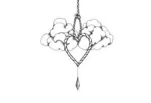 Clouds with a heart shaped noose dropping out tattoo idea