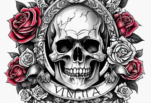 Sword and skull wrapped in roses tattoo idea