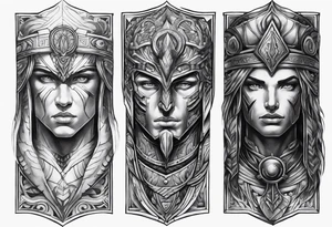 Chronos and Kairos represented as warriors arm sleeve tattoo idea