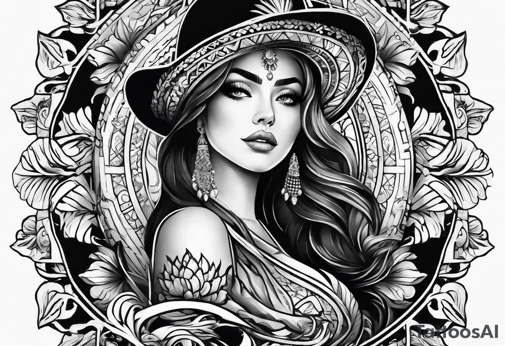 Black and white Mexican style sleeve tattoo idea