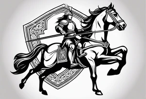 warrior on a horse with a shield and a sword. On his shield I want the word "Love" written tattoo idea