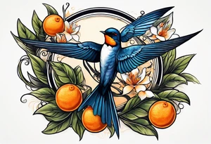 swallow holding an orange blossom tattoo idea