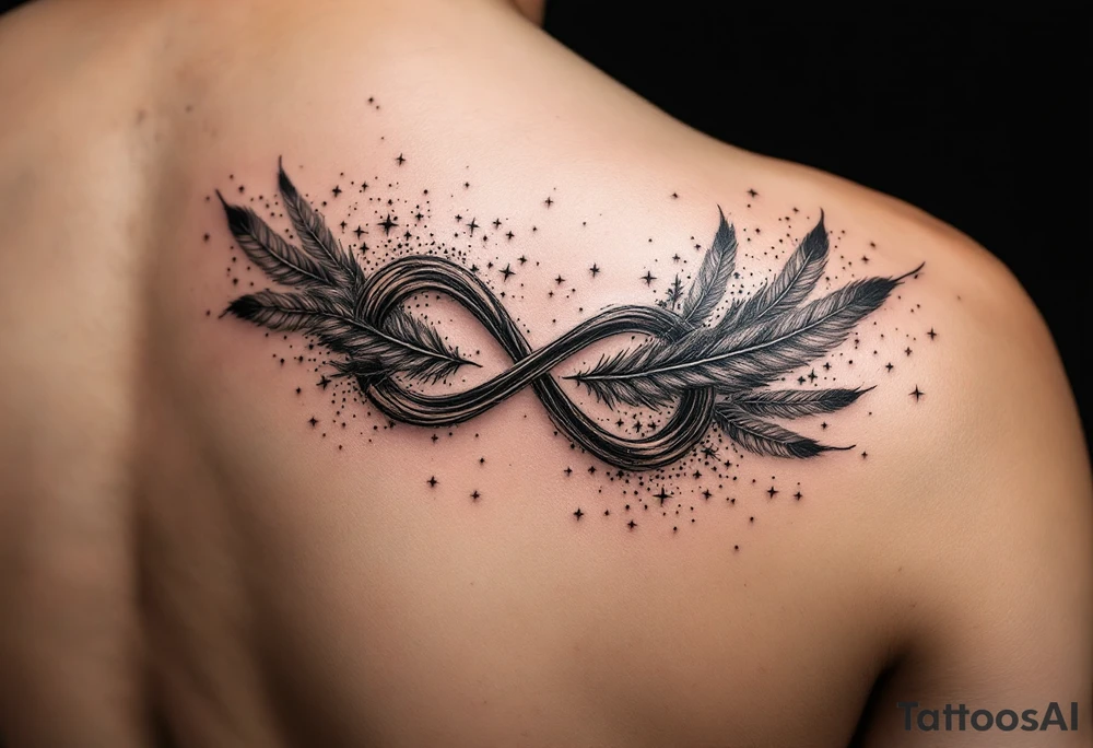 infinity symbol woven with floating feathers and stardust tattoo idea infinity symbol woven with floating feathers and stardust tattoo idea