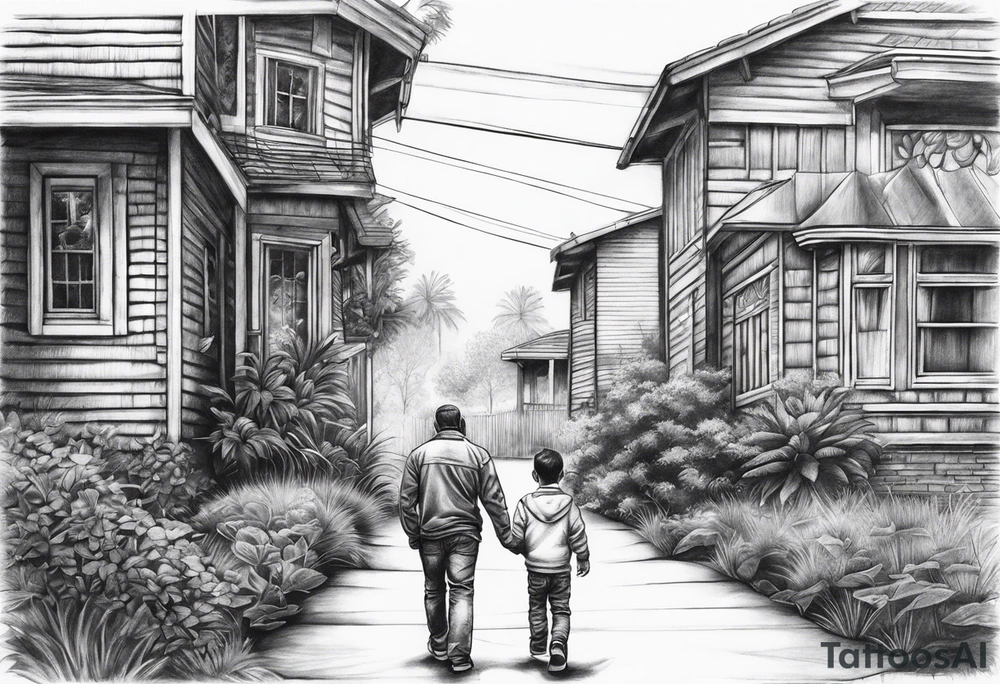 Child walking next to dad past away tattoo idea