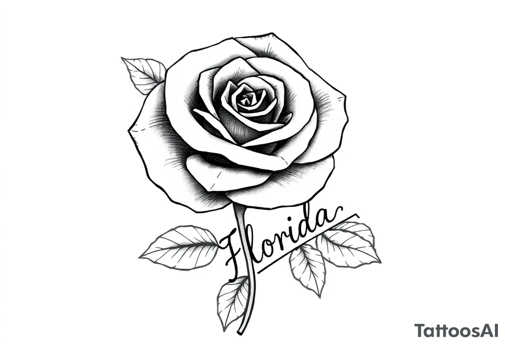 ROSE WITH FLORIDA WRITTEN IN THE STEM tattoo idea