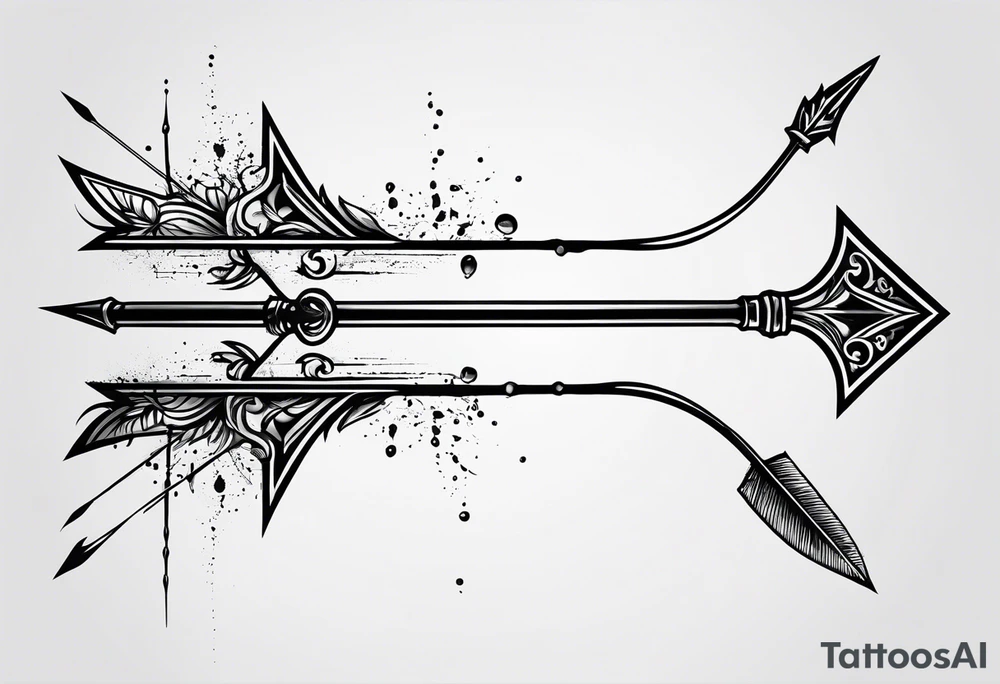 an arrow with only one drip of blood on the tip of it simple line art tattoo idea