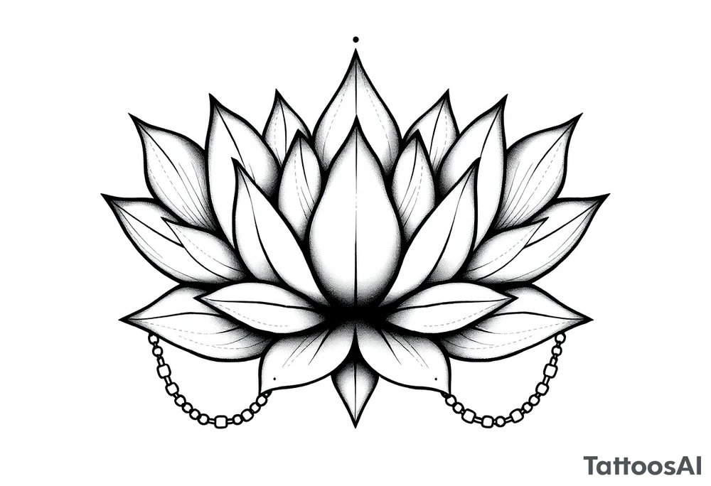 Lotus flower with dotwork chains tattoo idea