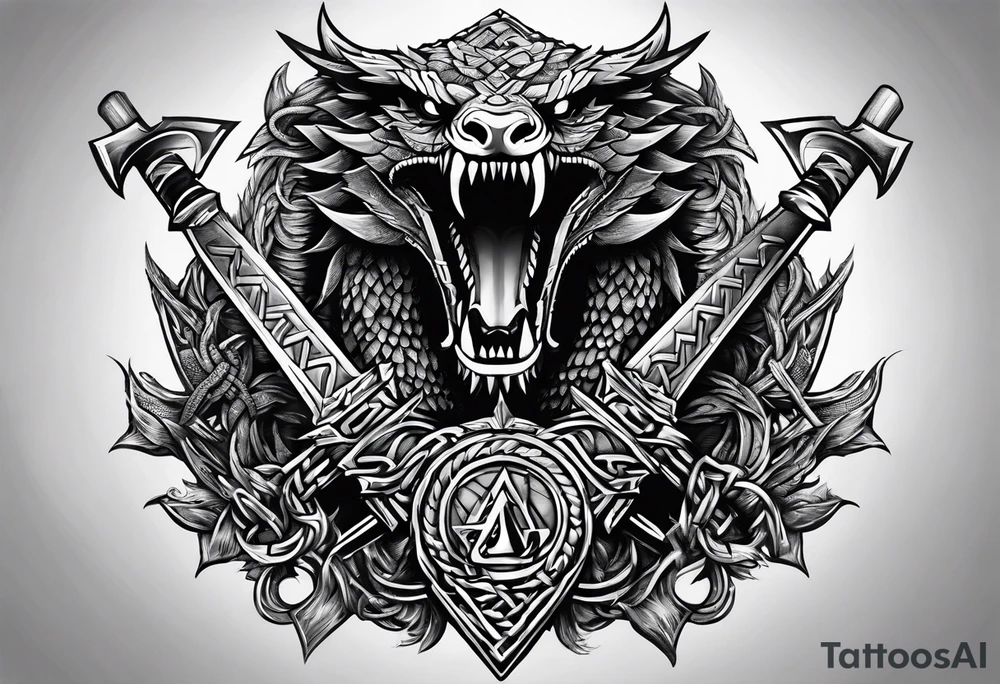 Valhalla sword chain barbed wire
dragon axe Valknut tattoo idea Valhalla sword chain barbed wire
dragon axe Valknut tattoo idea