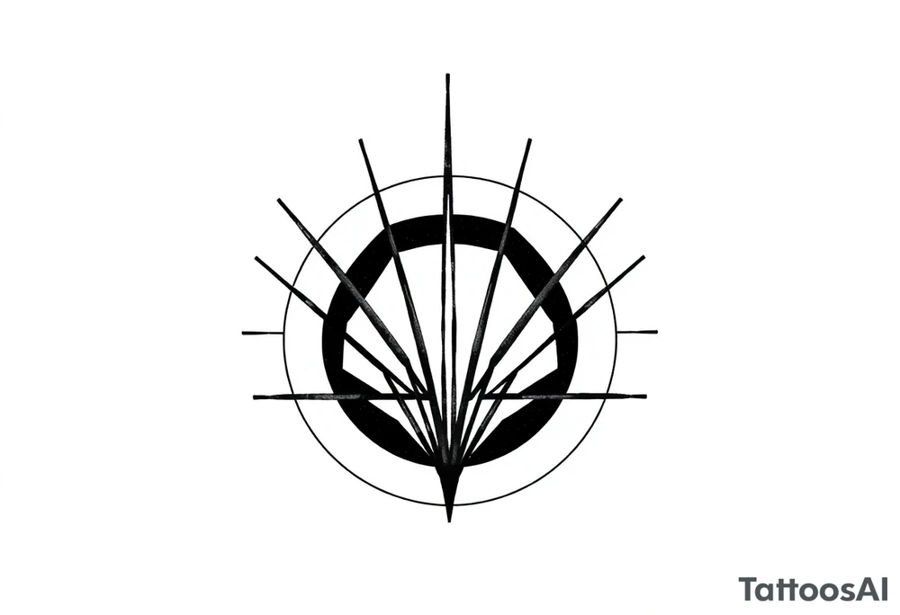 Five different lines meet in the center but should be back psychedelic and trippy tattoo idea