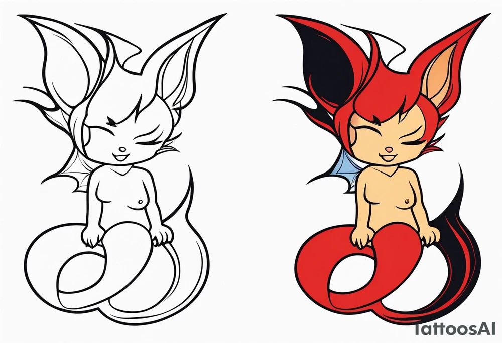A fairy with a tail inspired by the logo of the show called Fairy Tail in a fetal position leaning in tattoo idea