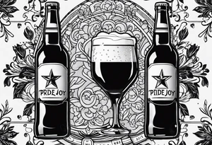 two beer bottles cheersing, labeled Pride and Joy tattoo idea