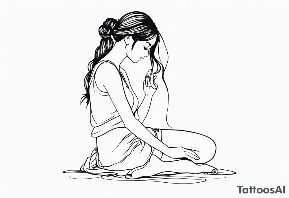Flower headed girl kneeling tattoo idea