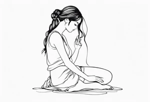 Flower headed girl kneeling tattoo idea