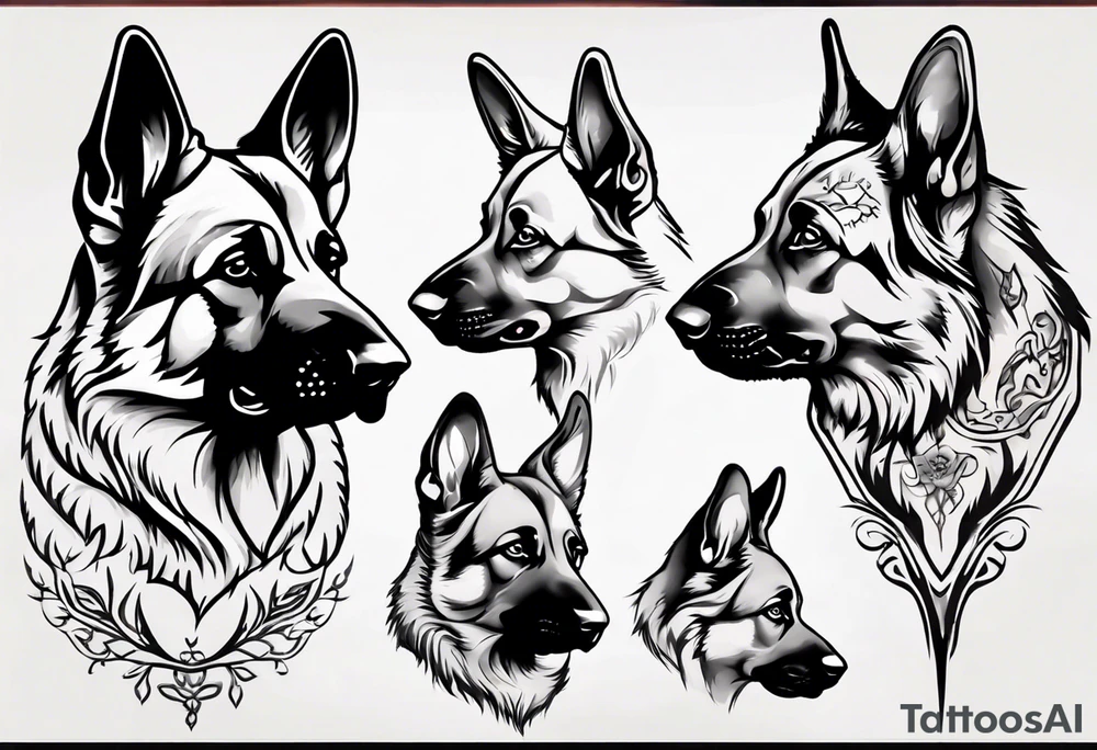 German shepherd puppy side profile tattoo idea