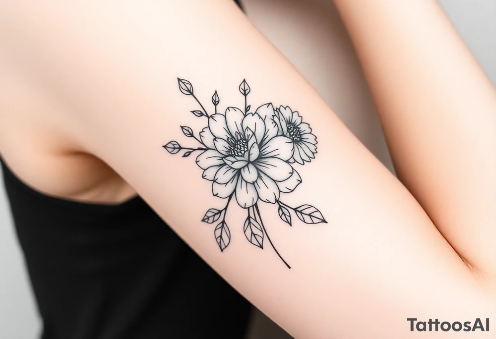 Rose and Chrysanthemum bouquet tattoo tattoo idea