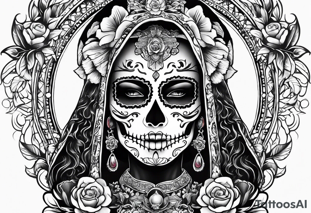 mexican style santa muerte tattoo for chest tattoo idea