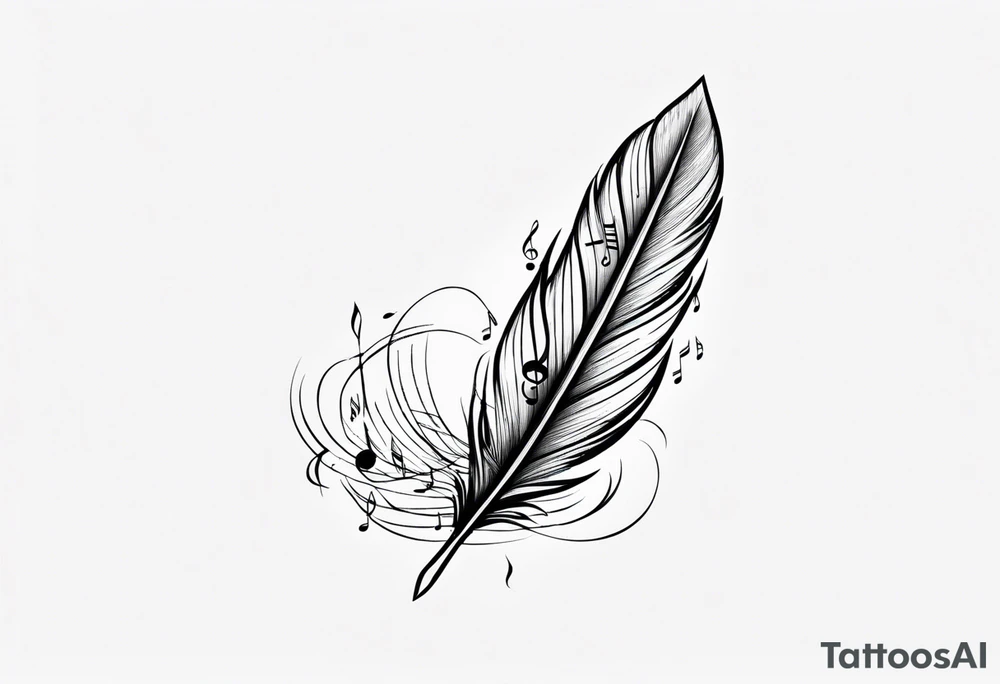 Feather tattoo with small music notes tattoo idea