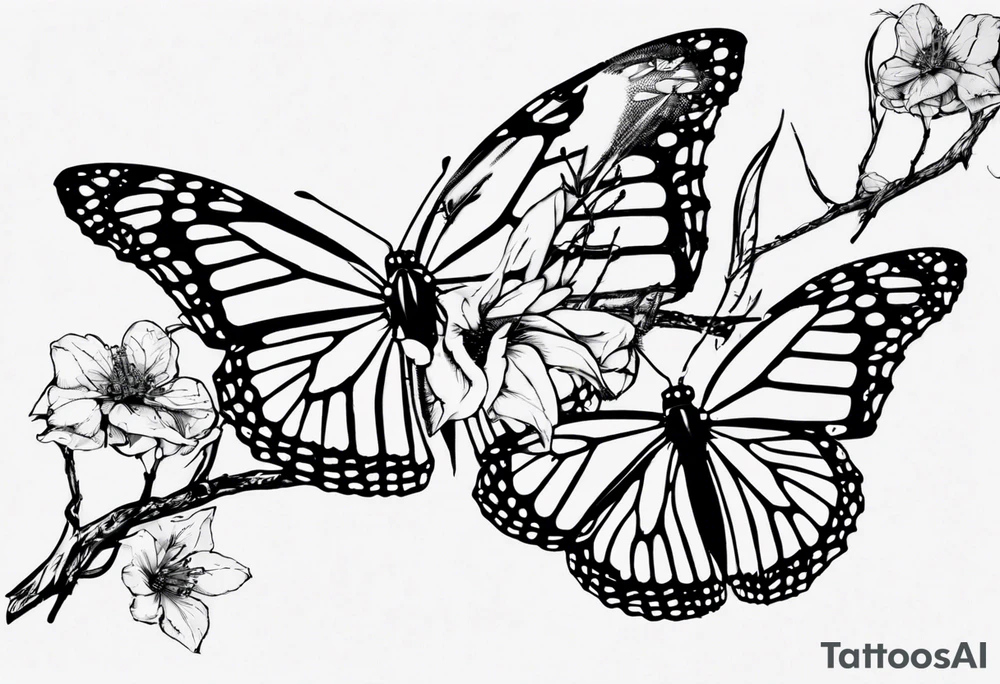 realistic monarch butterfly simple black outline landed on a twig but remove the twig tattoo idea