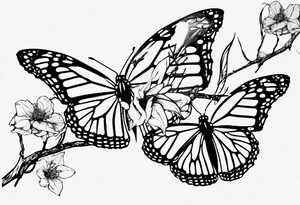 realistic monarch butterfly simple black outline landed on a twig but remove the twig tattoo idea