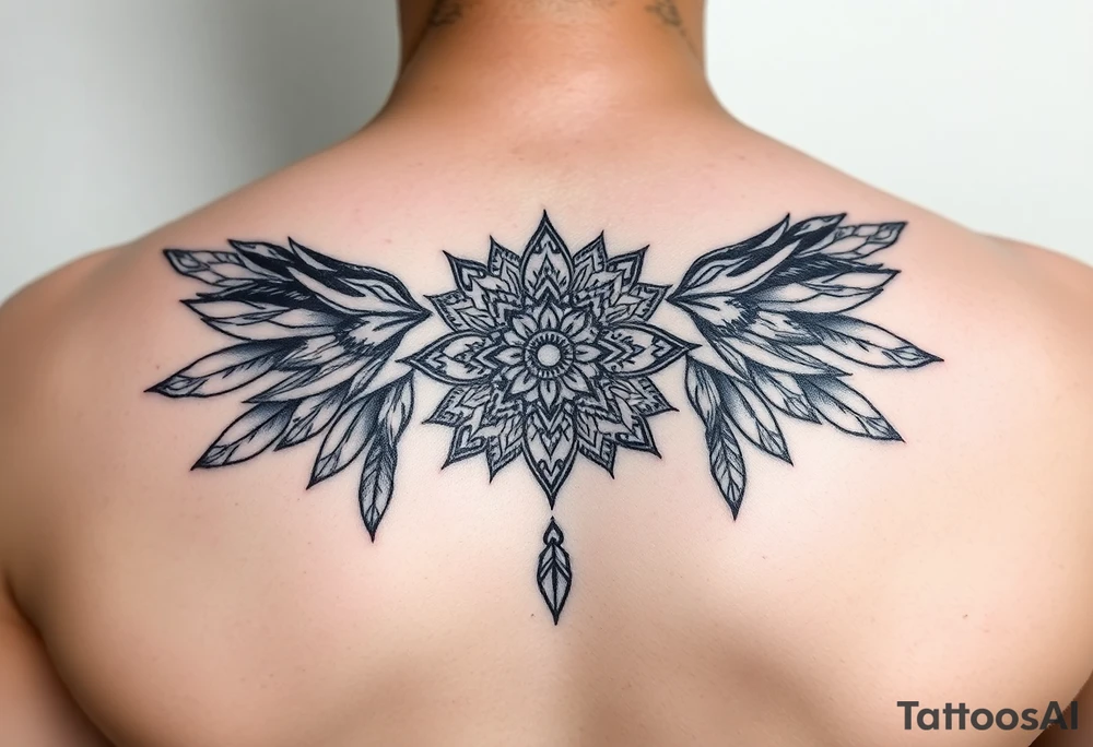 spiritual feathers ornamental mandala shaman tattoo idea