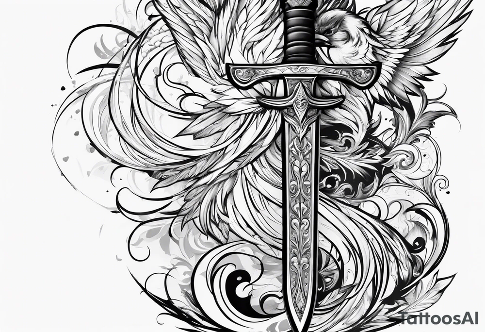 paint strokes, sword, round tattoo idea