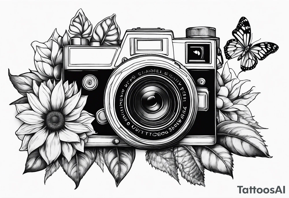 Butterfly, sunflower, camera, book,  flower rose tattoo idea