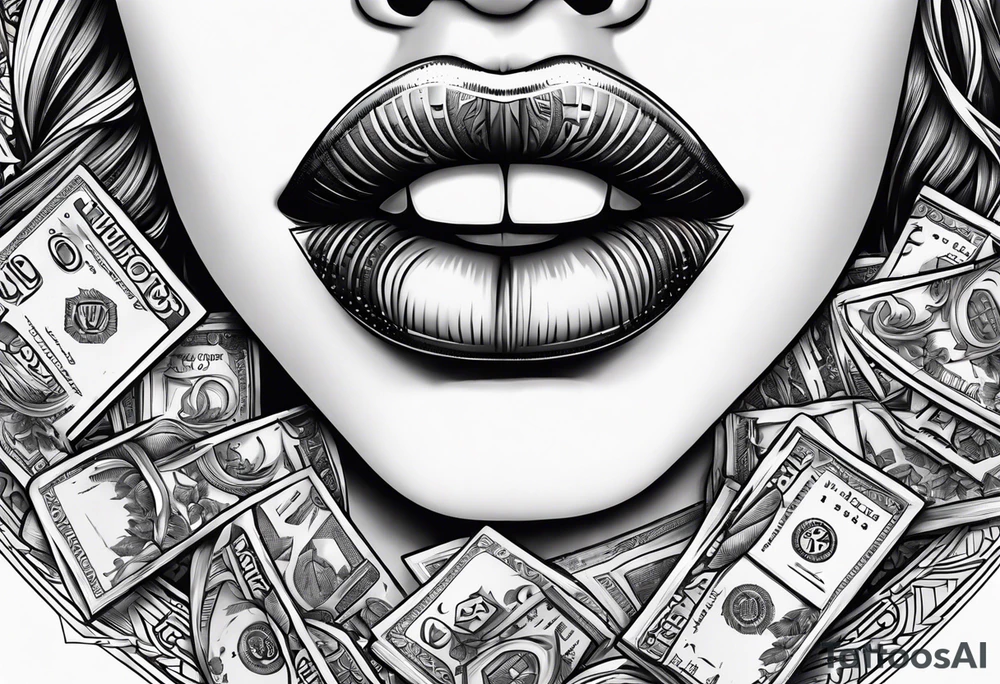 Girl mouth lips and money tattoo idea