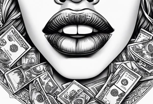 Girl mouth lips and money tattoo idea