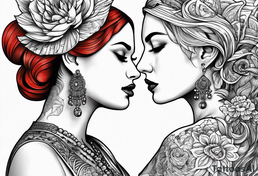 Couple's tattoos red head and brown mexican tattoo idea