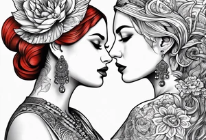 Couple's tattoos red head and brown mexican tattoo idea