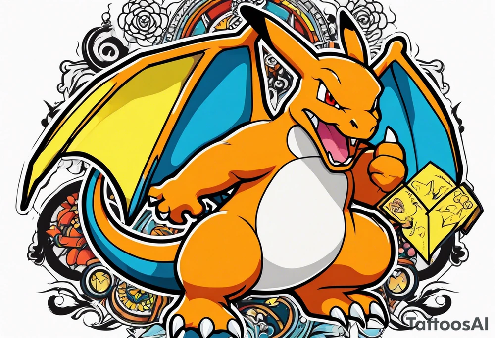 Charizard holding pikachu tattoo idea