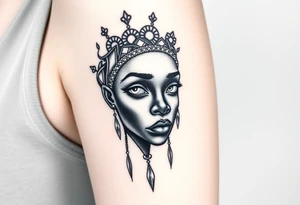 African goddess with white eyes crying white tears tattoo idea