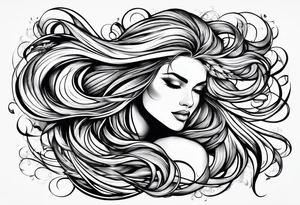 long hair flowing from shoulder to elbow tattoo idea