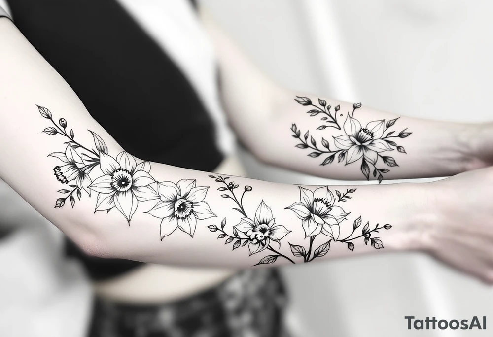daffodils and holly flowers tattoo idea