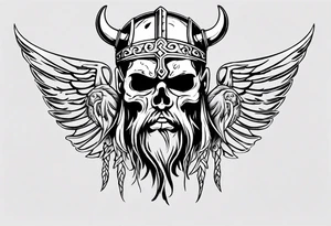 Viking face with skulls on the side with wings tattoo idea