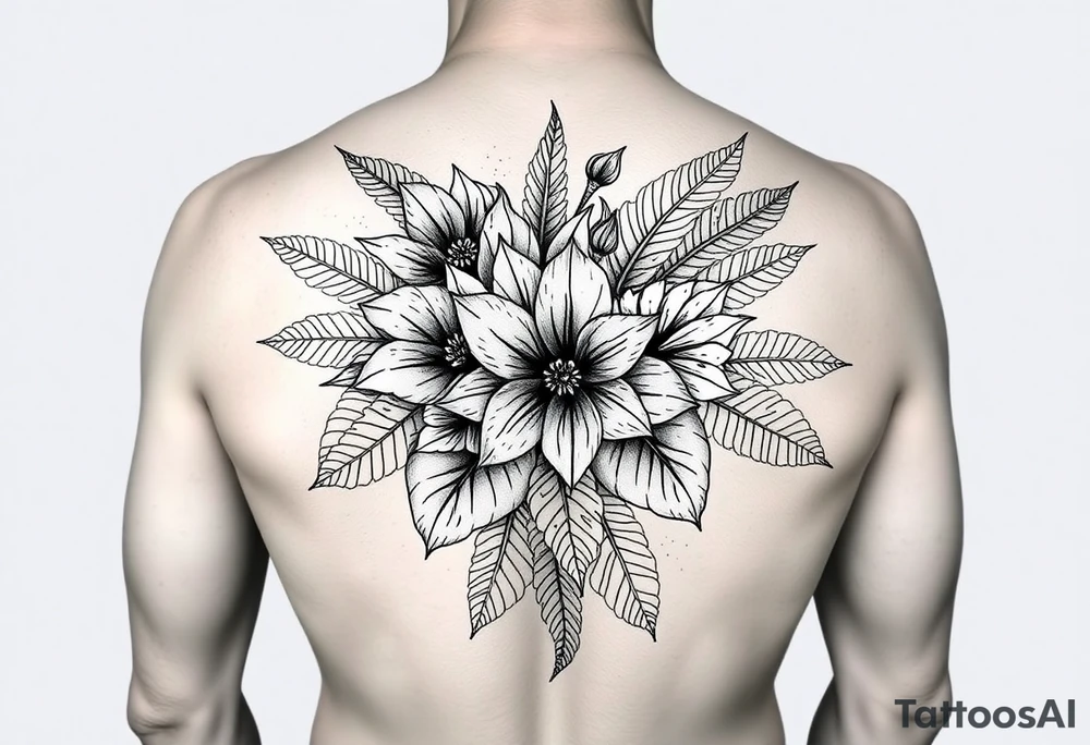 Bouquet made of birth flowers for the months of April May, June and August with exotic foliage like fern leaves and Monstera for arm sleeve
Make them more visible tattoo idea